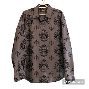 NWT J. Campbell LA Dark Gray Black Flocked Long Sleeve Button Down Shirt Sz XL
